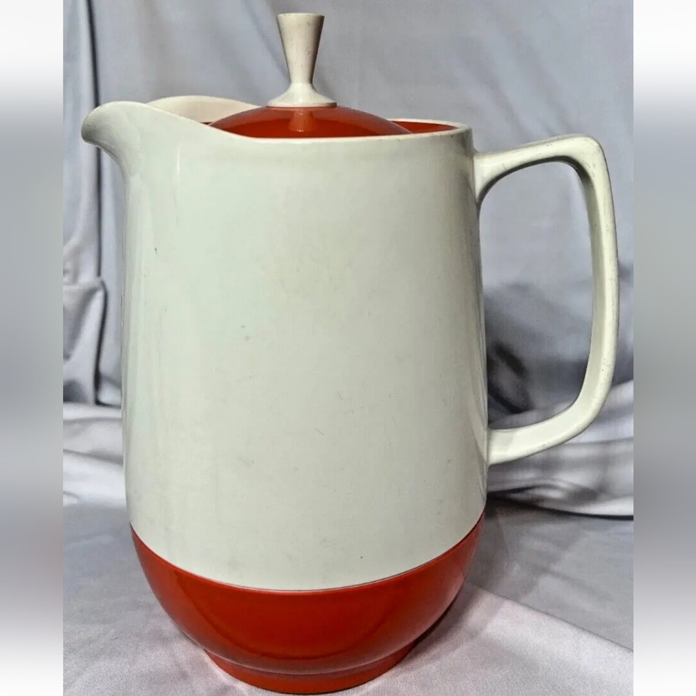 Vintage Thermos Insulated Ware White & Orange Retro Melamine Pitcher